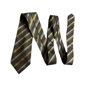 Van Heusen Tie Geometric‎ Stripe Brown Gold Handmade Mens Necktie USA Career